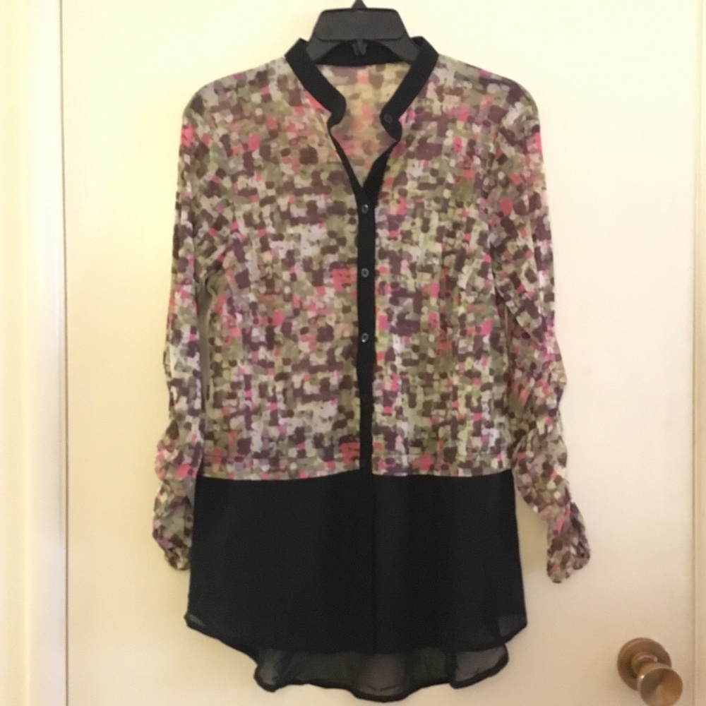 Sheer Button Down Blouse with Fun Pattern!